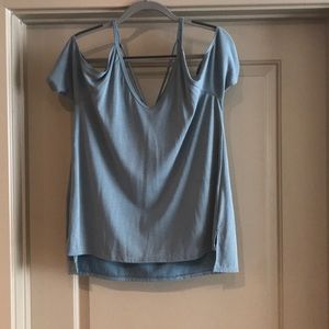Boutique Blue Cold Shoulder Top